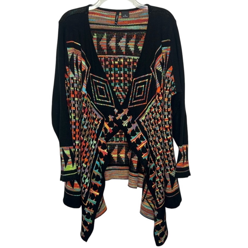New Directions Woman Cardigan Open Front Handkerchief Drape Colorful Size 1X